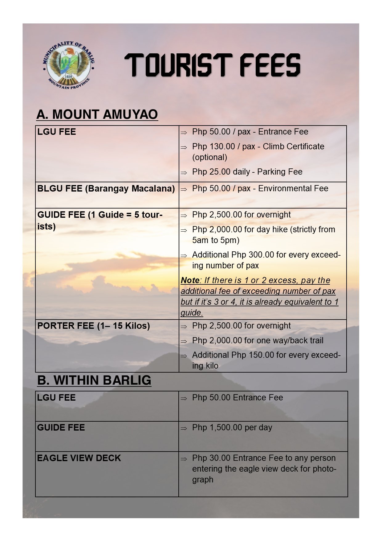 Mt. Amuyao Guide Fee