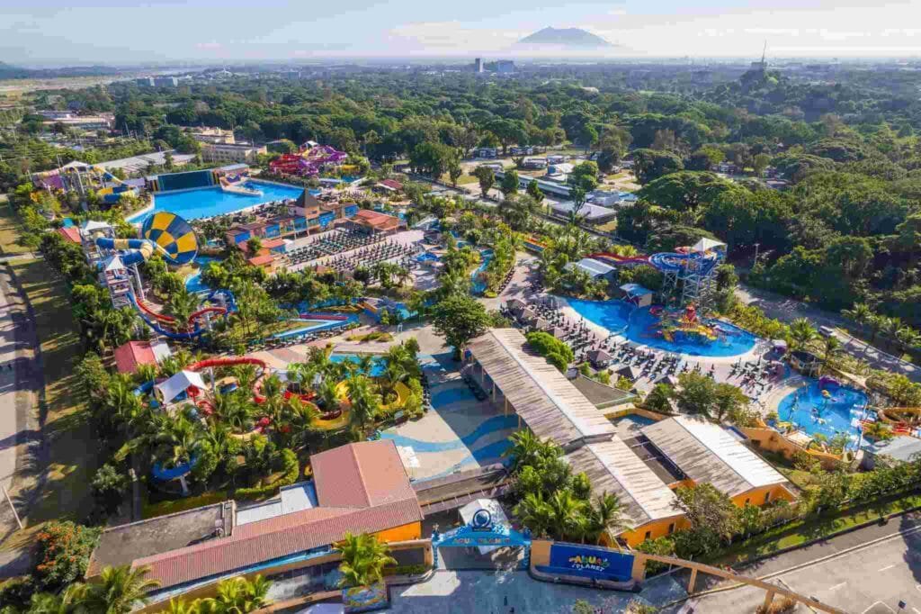 Board shorts with metal rivets are banned at Aqua Planet.