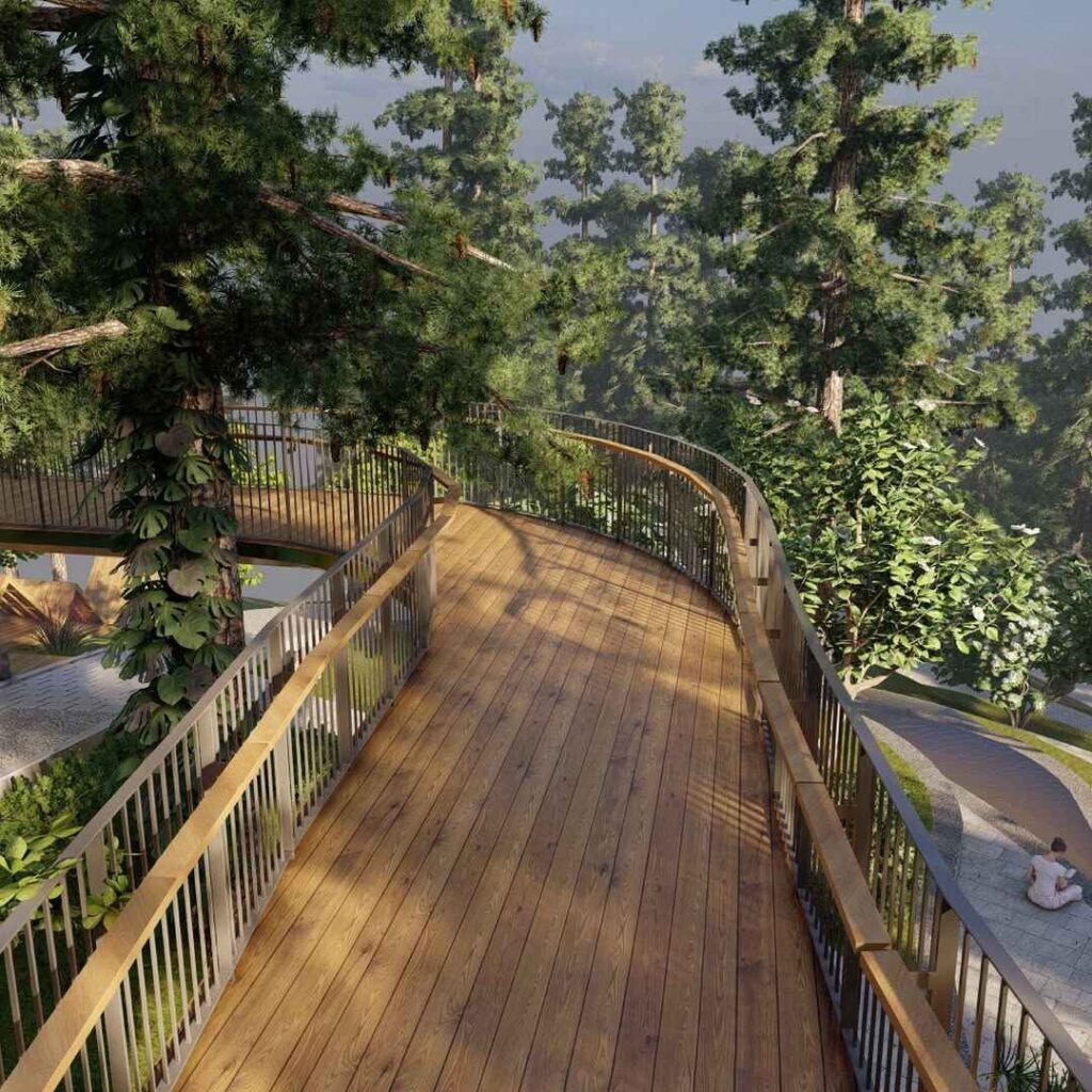 Alapaap cantilevered glass walkway at Mt. Camisong Forest Park extending over pine canopy in Itogon Benguet
