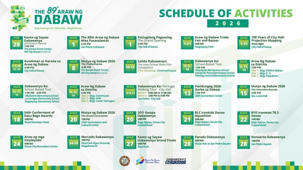 Araw ng Davao 2026 Official Schedule