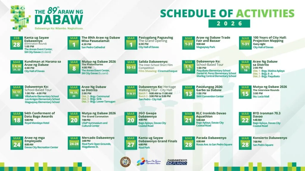 Araw ng Davao 2026 Official Schedule